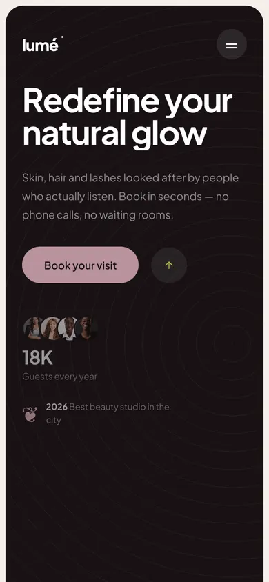 Lumé Beauty — mobilni prikaz