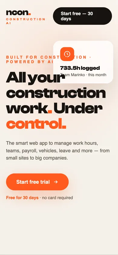 Construction SaaS — mobilni prikaz