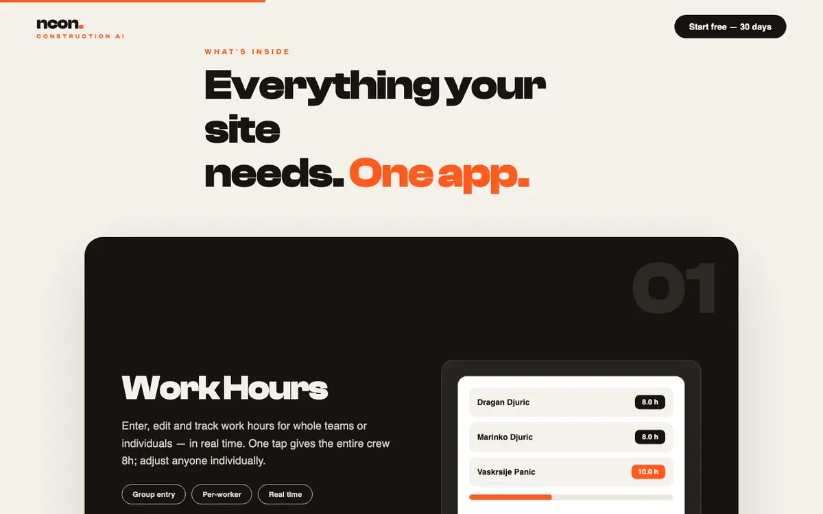 Construction SaaS — sekcija 1