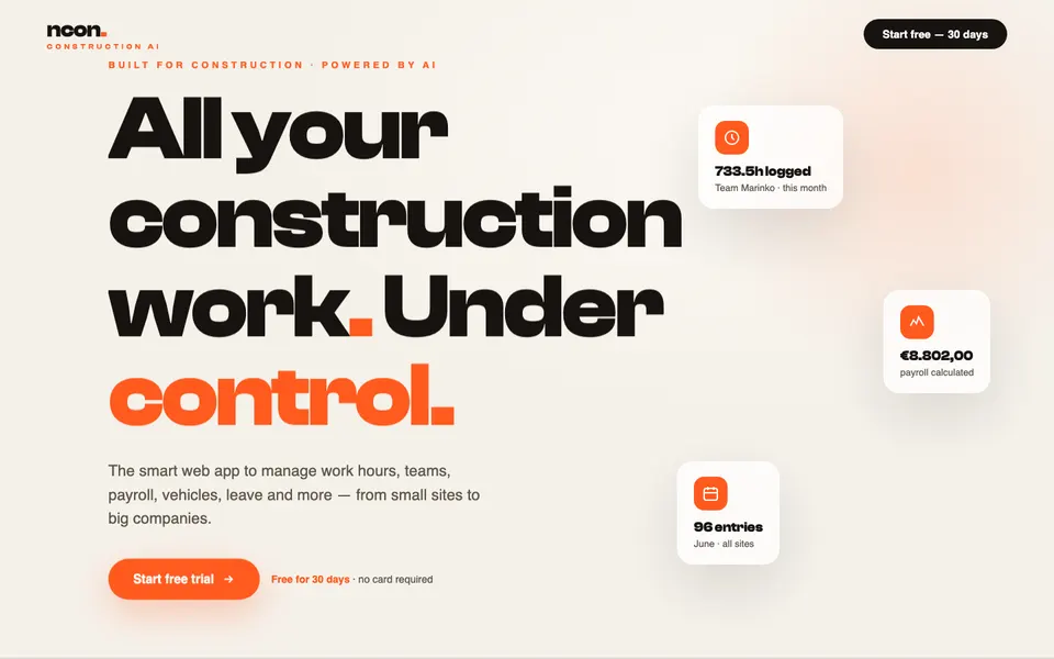 Šablon Construction SaaS — Klubovi, škole i agencije
