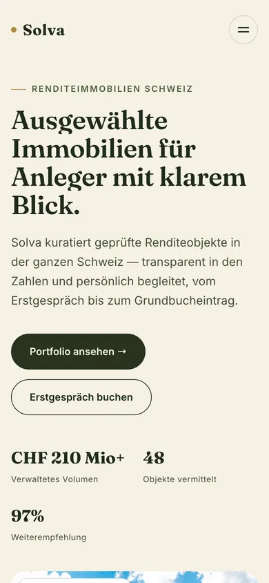 Solva Invest — mobilni prikaz