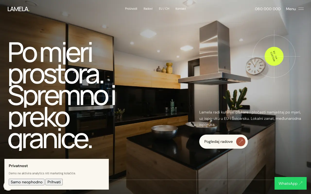Snimak ekrana: Furniture Export — Desktop