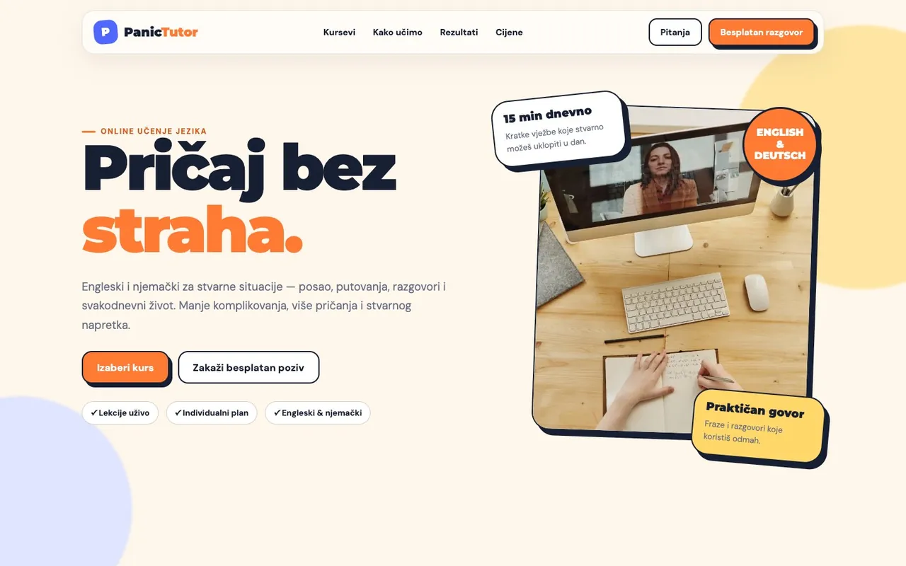 Screenshot: Sprachschule — Desktop