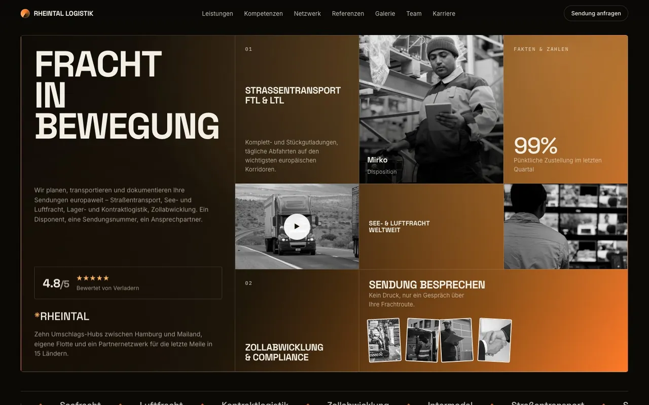 Screenshot: Fracht in Bewegung — Desktop