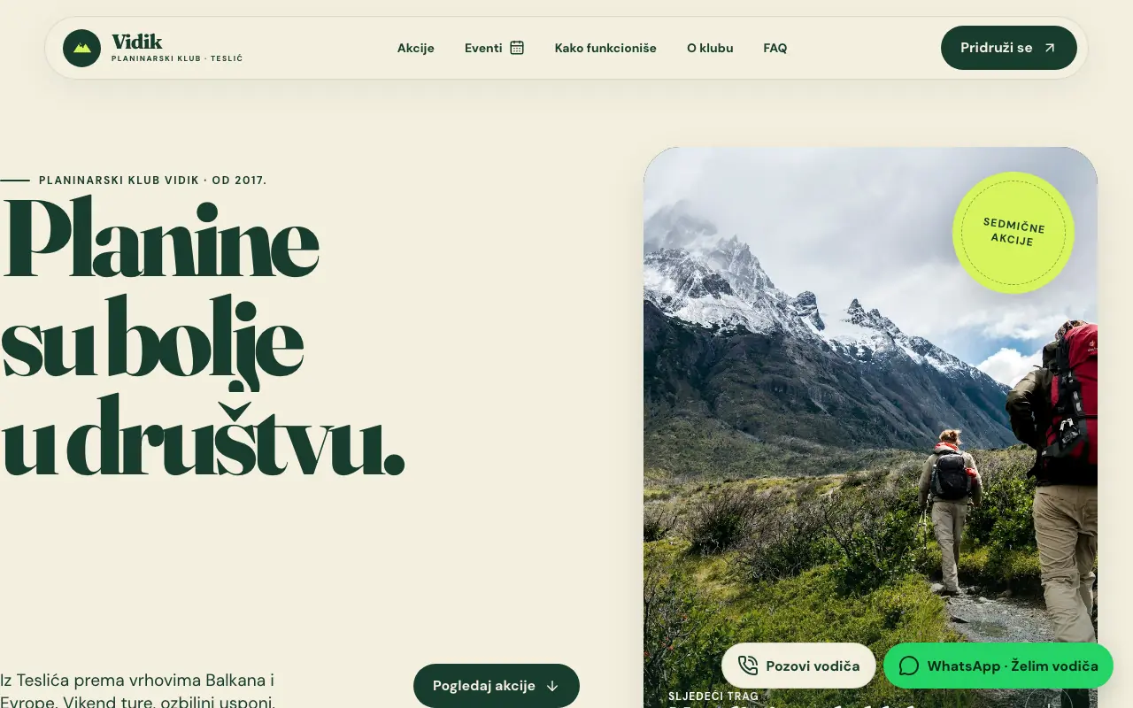 Snimak ekrana: Planinarski klub — Desktop