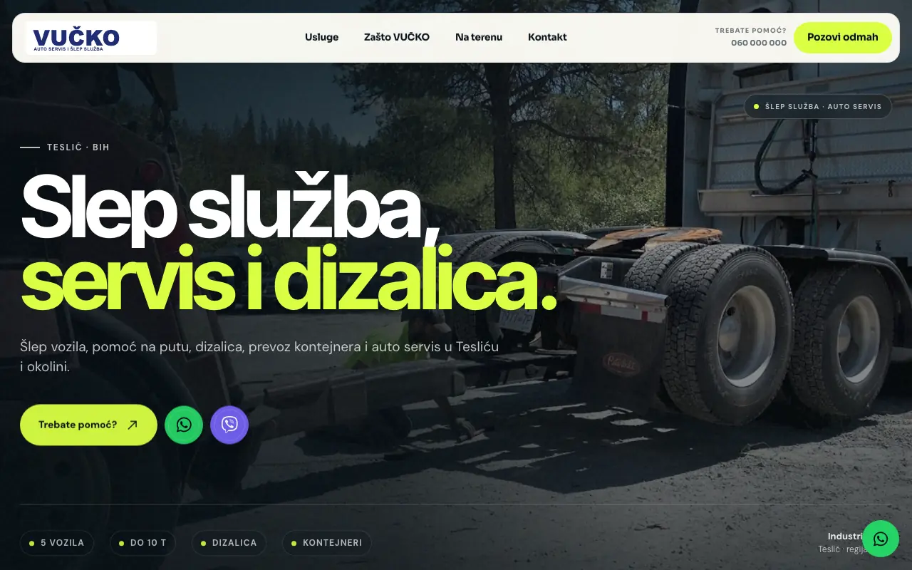Snimak ekrana: Šlep služba 0–24 — Desktop